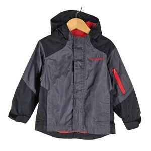 COLUMBIA OMNI-SHIELD TODDLER BOYS 3T DARK GRAY / RED JACKET – WATERPROOF HOODED